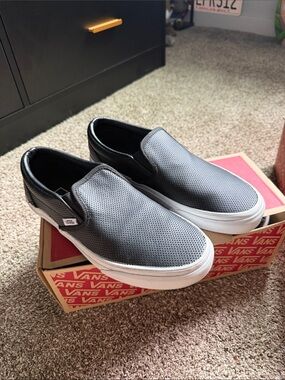 Vans Slip-On Perforated Leather Sneakers — Black & White